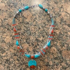 Red coral & Turquoise necklace